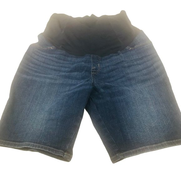 Isabel Maternity Women's Size 8 Crossover Panel Bermuda Blue Denim Short New - Picture 1 of 16